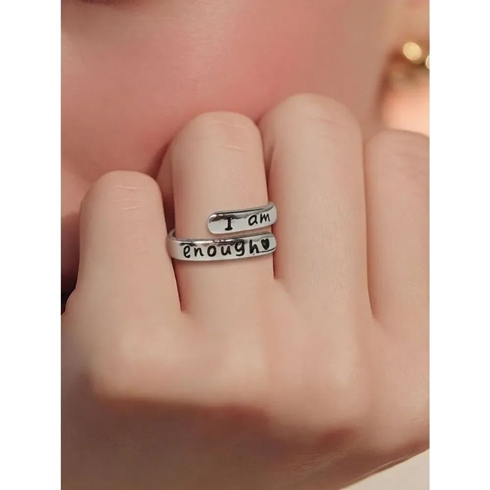I Am Enough Adjustable Ring Inspirational Stainless Steel Affirmation Self Love